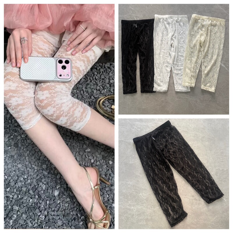 Wavy floral lace over-the-knee safety shorts, base layer capri pants, summer thin hollow-out Korean style ballet girl pants Wavy floral lace over-the-knee safety shorts, base layer capri pants, summer thin hollow-out Korean style ballet girl pants