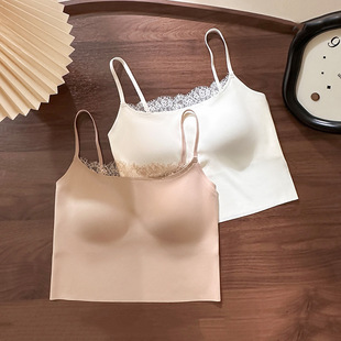 Lace Liquid Foundation with Breast Pad Camisole Women's All-In-One Inner Wear and Outer Wear Beautiful Back White Top Bra Summer