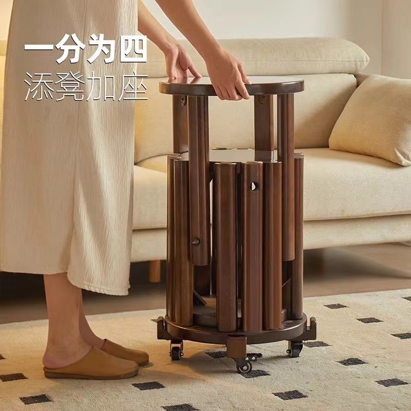Fourfold Stackable Stool, Solid Wood Multifunctional Round Stool, Stackable Stool for Home Use, Modern Dining Stool, Table Stool