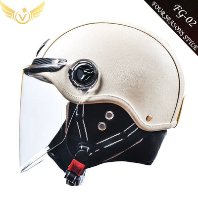 Four-Season Motorcycle Harley Half Helmet, Motosiklet kaskı (dəbilqə) - white-long-transparent-mirror