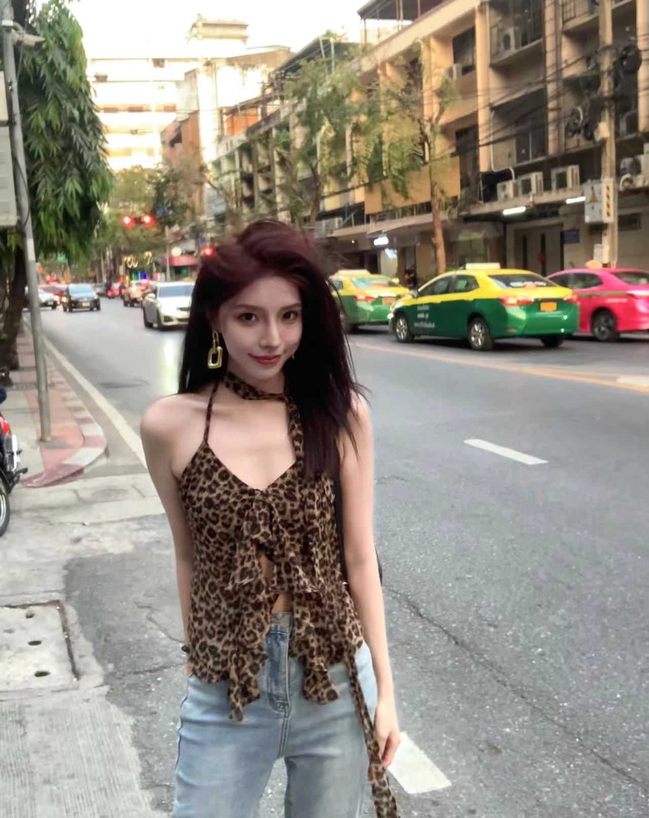 夏季女装新款 Y2K千禧复古辣妹性感欧美风豹纹挂脖吊带背心上衣-阿里巴巴