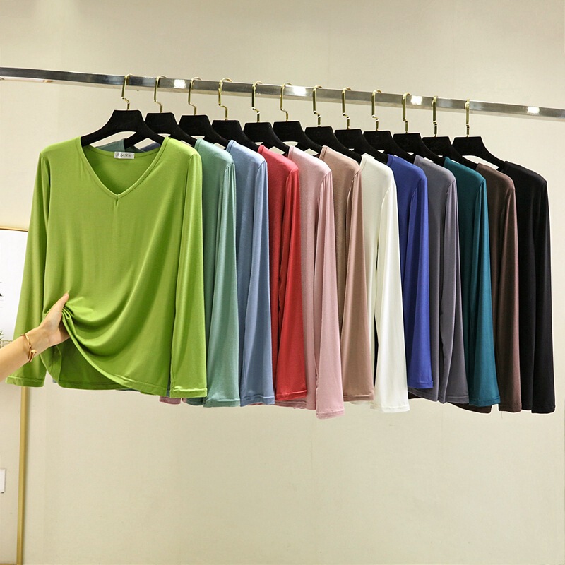 Spring and Autumn New Style Cotton V-Neck Long-Sleeve Base Shirt for Women, Korean Style Loose Fit Slimming Solid Color Casual Home T-Shirt Spring and Autumn New Style Cotton V-Neck Long-Sleeve Base Shirt for Women, Korean Style Loose Fit Slimming Solid Color Casual Home T-Shirt