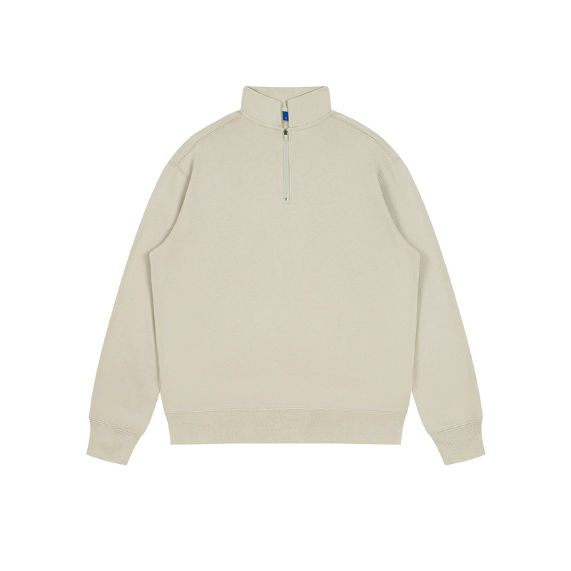 Sudadera con media cremallera para hombres y mujeres, personalizada, de peso pesado, 350g, cuello alto medio, marca de moda, color puro, suéter suelto, sudadera de algodón casual para hombres.