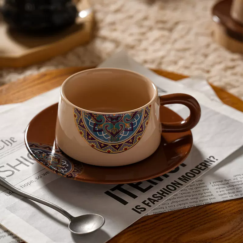 轻奢复古英伦陶瓷咖啡杯云南印象小众中古高颜值咖啡拉花杯碟套装