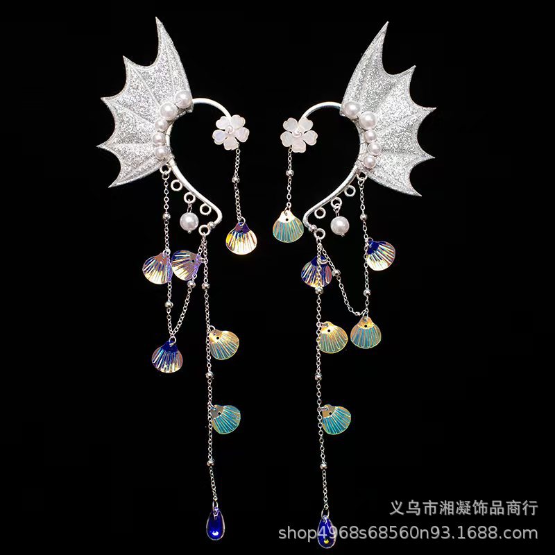 Mermaid Ear Clips Children's Earrings Hair Accessories Mermaid Tassel Fairy Hanfu Accessories Cute Princess