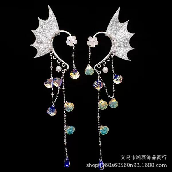 Mermaid Ear Clips Children's Earrings Hair Accessories Mermaid Tassel Fairy Hanfu Accessories Cute Princess