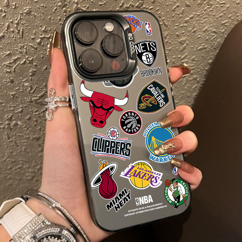 NBA team sticker Apple 15promax mobile phone case iPhone14 trendy brand 13 basketball 12 color silver 11IMD male