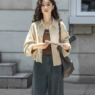 小个子短款纯棉外套2025秋季新款小众简约宽松气质休闲百搭夹克女
