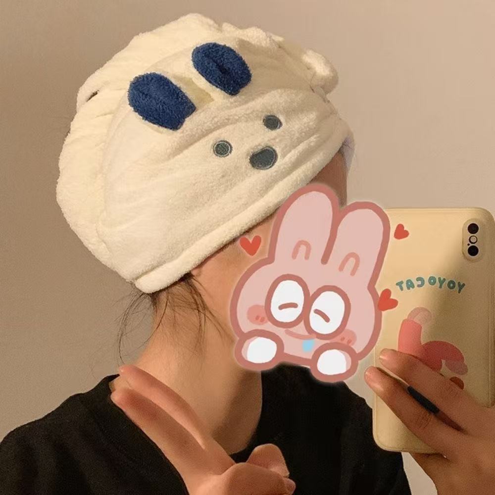 Thickened cartoon rabbit-ear hair-drying cap, cute shower cap for women, made of coral fleece, convenient and absorbent, adult-sized hair-drying towel