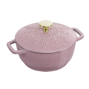 French Imported Enamel Cast Iron Pot Double-Eared Soup Pot Snowflake Pattern Multi-Purpose Pot 24cm Night Cherry Pink 1026686
