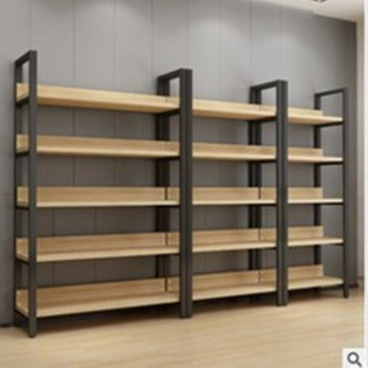 批发钢木书架店面铁艺置物架落地多层样品架子产品超市货架展示架