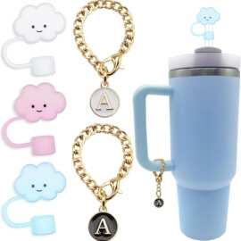 可爱杯子挂件装饰链条扣字母钥匙扣背包挂饰云朵吸管帽白云防尘塞