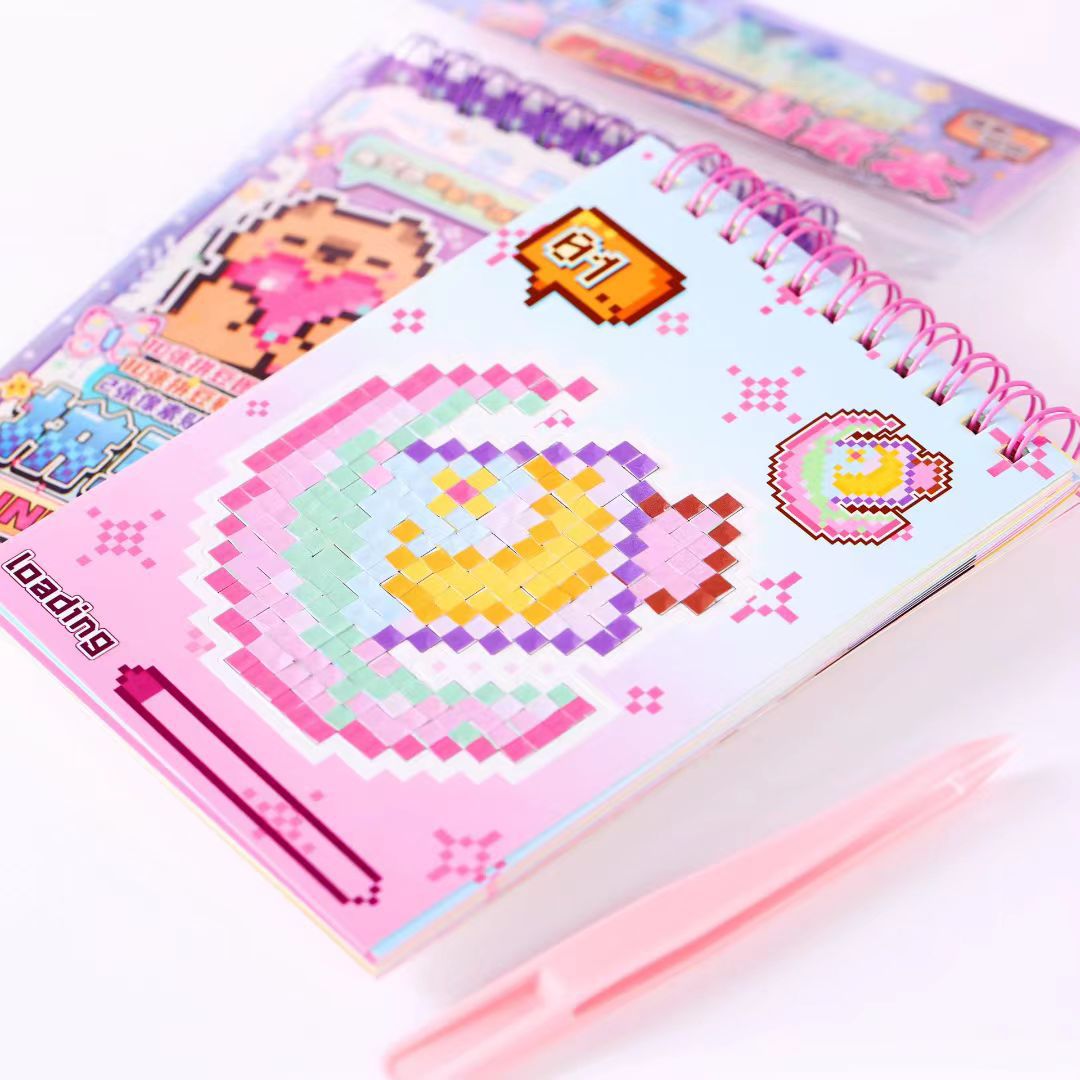Nuevo conjunto de pixel de bobina para niños dibujos animados DIY lindos juguetes de puzzle libro de pegatinas de frijoles