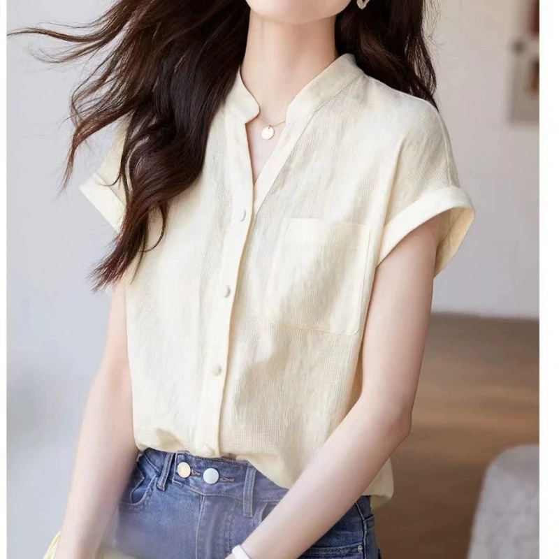 Новая хлопчатобумажная и льняная жаккардовая рубашка, летняя мода 2025 года, повседневная, хлопчатобумажная и льняная текстура, рукав реглан, женская рубашка