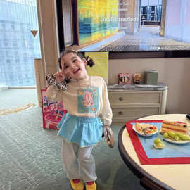 女童韩版可爱卡通T恤2026春季新款儿童洋气宽松圆领t上衣打底衫薄