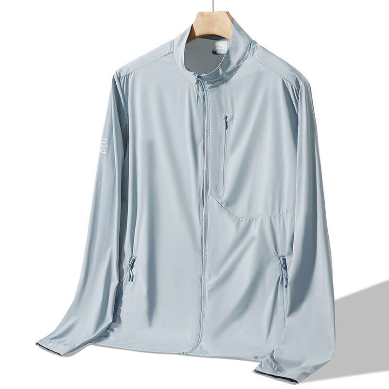 Plus Size Stand-Up Collar Lightweight Sun Protection Clothing Upf50 Men's Anti-Uv Ice Silk Hooded Sun Protection Clothing Outdoor Fishing Clothing