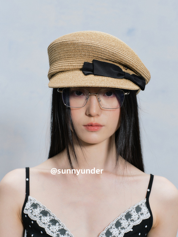 ファッショナブルな蝶結び日本草繊細な麦わらキャスケット帽女性の夏フレンチスタイル屋外日焼け止めひさし帽子|undefined