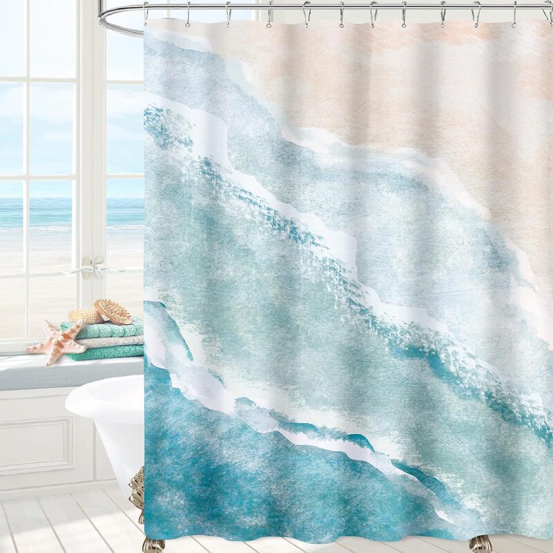 Mayzus Beach Ocean Theme Shower Curtain, Blue Green Cute Nautical Coastal Shower Curtain Bathroom Decor, Summer Mayzus Beach Ocean Theme Shower Curtain, Blue Green Cute Nautical Coastal Shower Curtain Bathroom Decor, Summer