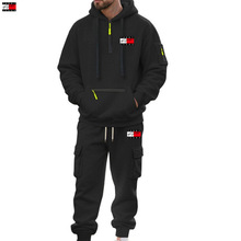 2025跨境男装亚马逊冬季加绒男士休闲套装宽松运动多口袋工装套装