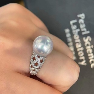 Aurora Cold White Light 11-12mm Edison Natural Pearl Ring for Women Simple and Versatile