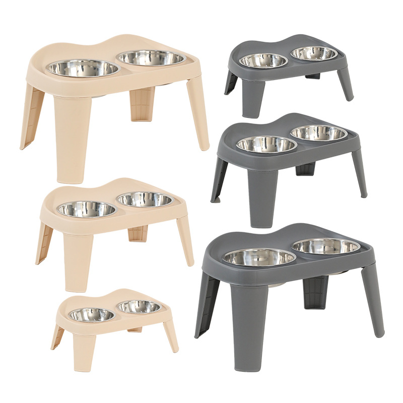 Alimentos de agua para perros plegables elevados doble tazón tazón de acero inoxidable tazón para perros grandes artículos para mascotas al por mayor transfronterizos