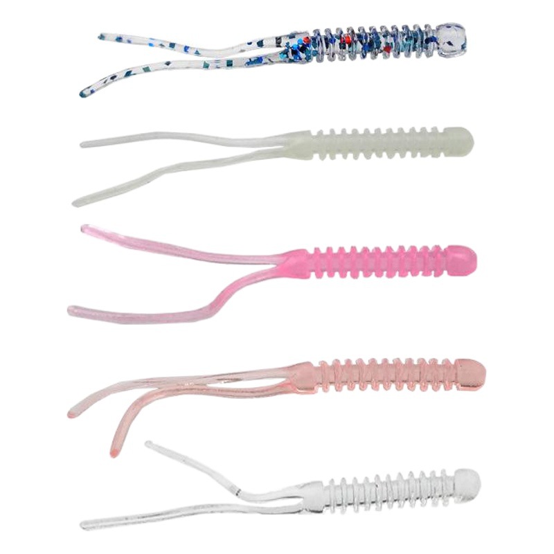Cebo de pesca de raíz Luya cebo TPR cebo suave cola de doble aguja 5 colores 12 piezas de pesca de raíz pequeña simulación de cebo suave gusanos simulación de gusano suave cebo