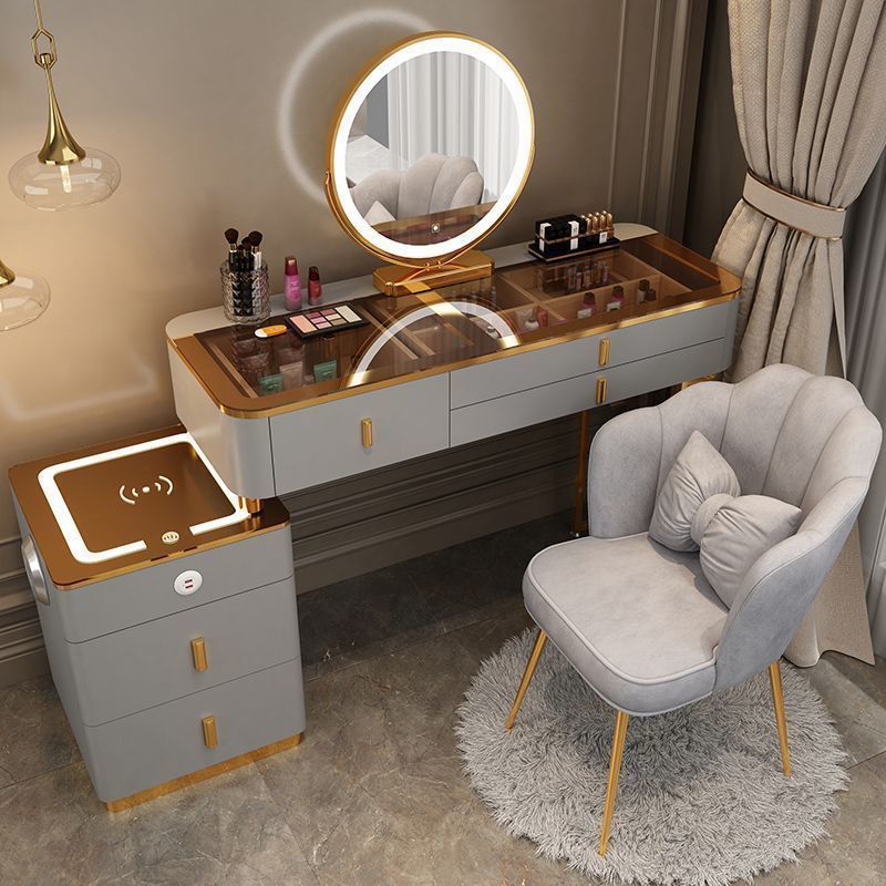 그레이 골드 120 테이블 + 거울 + 다기능 사이드 캐비닛 + 꽃잎 의자