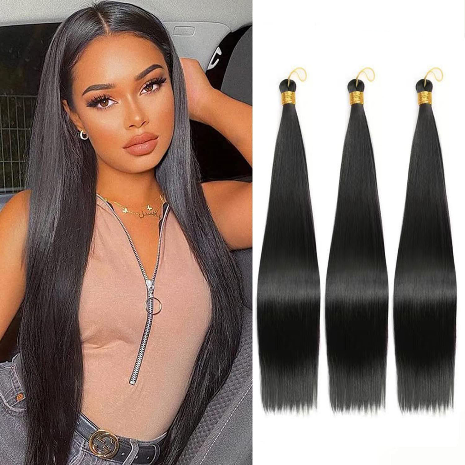 Perruque synthétique synthétique lisse en vrac, Extension en soie à haute température, poignée lisse_voghion.com