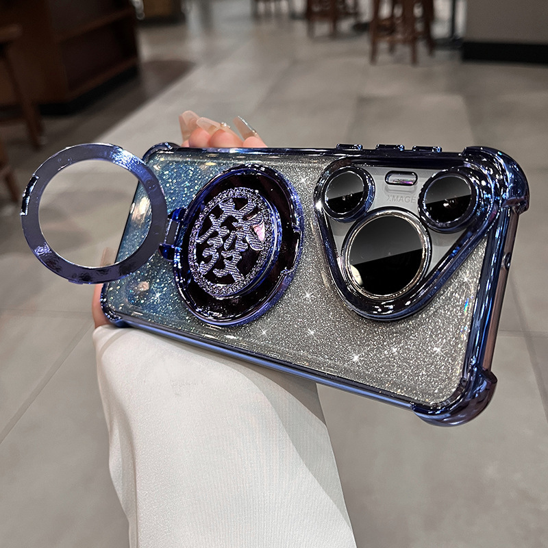 Aplicable a Huawei Mate80 caja de teléfono móvil con soporte giroscópico rotatorio Glory P80PRO caja de polvo de flash de cuatro esquinas galvanizadas