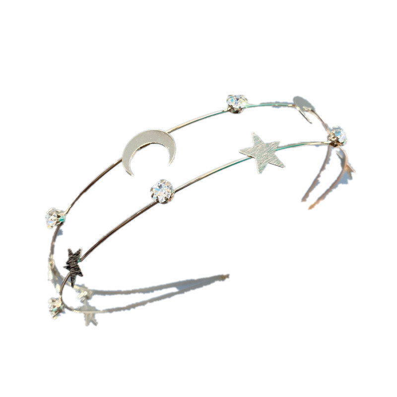 Fashion Double Row Metal Flowers Five-pointed Star Moon Alloy Headband display picture 2