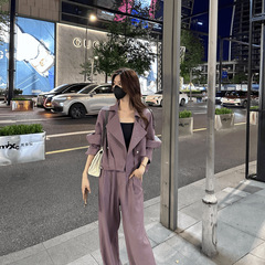 秋季时尚套装女2025新款韩系感上衣显瘦气质阔腿裤休闲两件套
