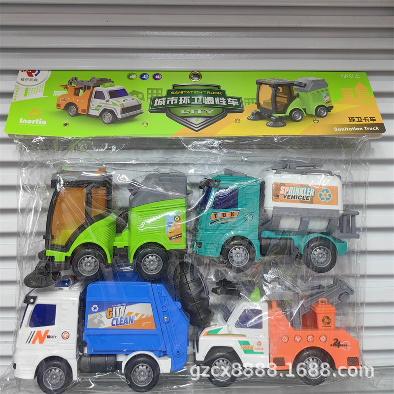 Inercia embolsado coche conjunto de cuatro vehículos de ingeniería tren barco avión camión de bomberos coche de policía desmontaje coche juguetes para niños