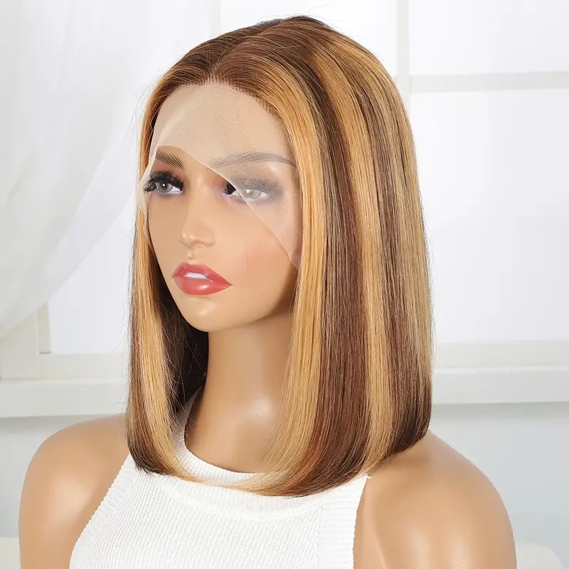 Medium Length Piano Colored Wig Front Lace Synthetic Hair Head Cover_voghion.com