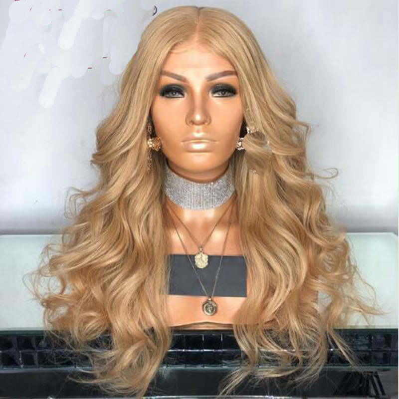 Golden Color Medium-Parted Large Curly Lace Front Full Wig 26 # Blonde High-Temperature Synthetic Fiber Blonde Wig Golden Color Medium-Parted Large Curly Lace Front Full Wig 26 # Blonde High-Temperature Synthetic Fiber Blonde Wig