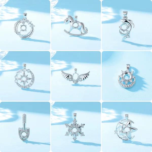 New fashionable pendants with various styles, multi-size copper pendant holders for DIY inlay with flat-bottomed cabochon imitation 925