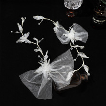 2025新款森系仙美手工制作绢纱蝴蝶结头花结婚纱礼服发饰新娘头饰