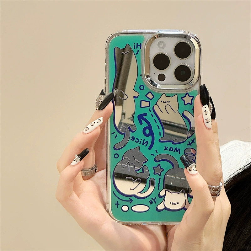 Apple, iPhone 16, чехол, совместим с iPhone15 Pro, мультфильм iPhone14 Pro, iphone 14, три в одном, зеркальный эффект, оптовый
