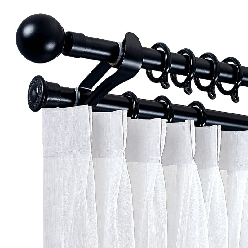Transfronterizo Nórdico espesado de aleación de aluminio mudo varilla romana negro blanco simple cortina varilla única varilla doble barra de montaje lateral