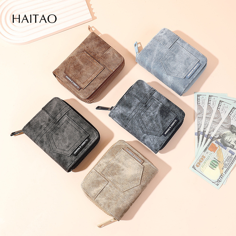 2025 nuevo estilo patrón de mezclilla billetera corta para mujer comercio exterior INS billetera de múltiples tarjetas