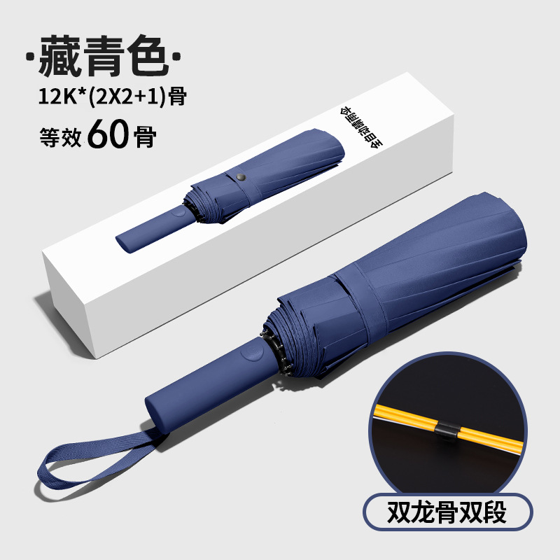 60본자연광 [두꺼운비닐자외선차단 이중우산] 네이비블루/전자동