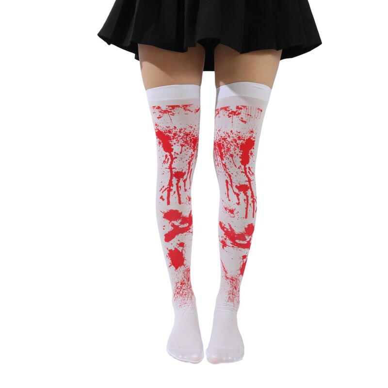 Halloween Blood Socks Cross-Border Printed Socks Vampire Horror Atmosphere Costume Over-the-Knee Socks Nurse Bloodstained Over-the-Knee Socks