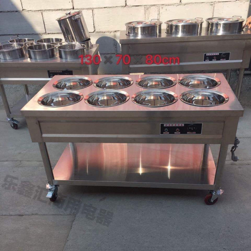 acero inoxidable aislamiento térmico carro de gachas de calentamiento eléctrico móvil comercial calentador de sopa caliente mesa de gachas de aislamiento térmico