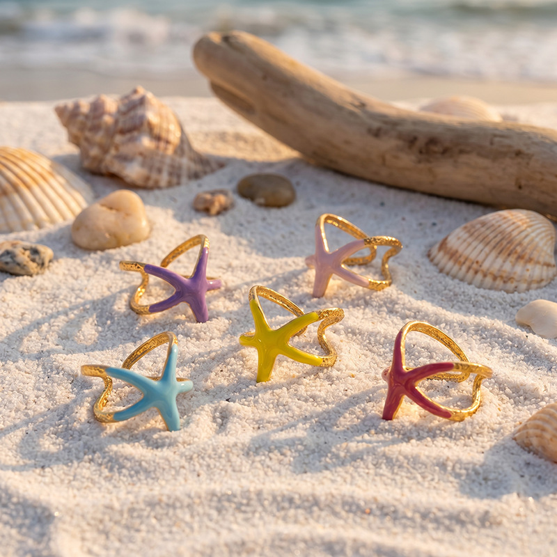 Taina Europa y América verano playa de vacaciones marinas estilo estrella de mar colorido anillo de goteo de aceite nicho de diseño joyas