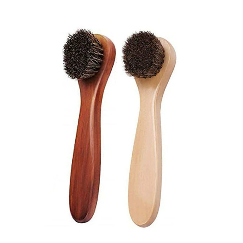 Коричневый красный маленький размер круглая головка с длинной ручкой щетка для конского волоса мягкая меховая щетка для обуви специальная щетка для ухода за обувью с длинной ручкой