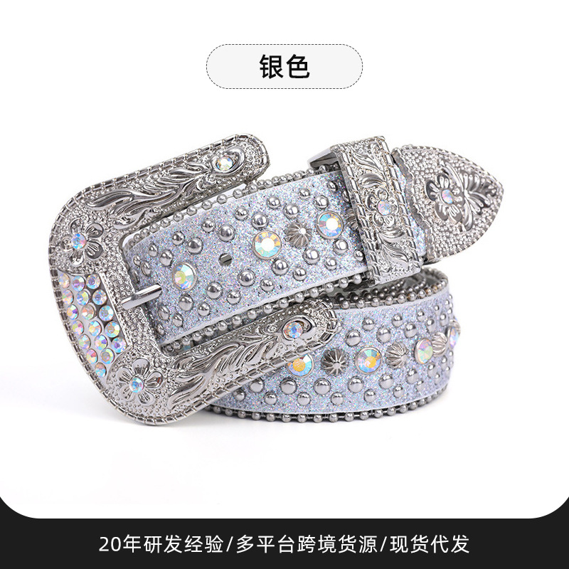 Cinturón ancho estilo Y2K con decoración de diamantes de imitación para mujer, cinturón de jeans adornado con diamantes de imitación de personalidad a la moda europea y americana con diseño versátil.