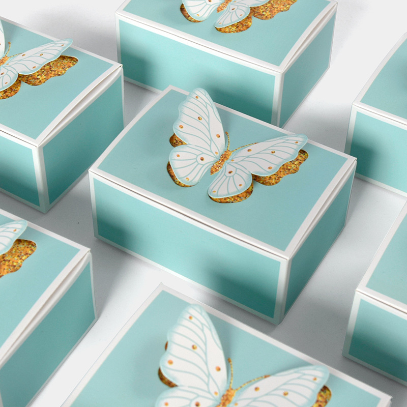 3D Romantic Butterfly Tiffany Blue Square Wedding Candy Box Gift Box Packaging Paper Box 10 Pcs/Pack
