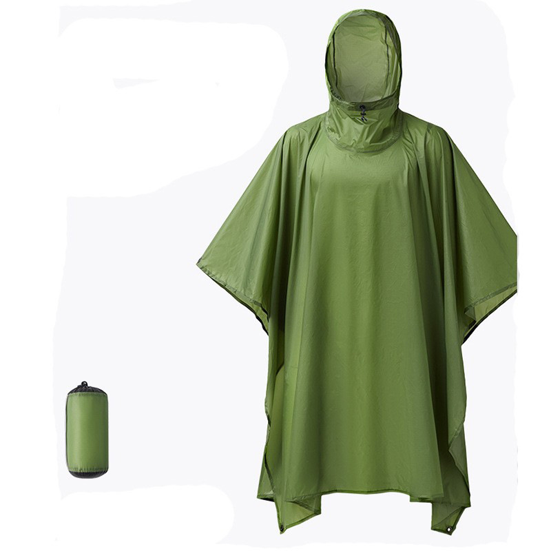 Cross-Border Amazon Outdoor Poncho Ultra-Light Nylon Silicone-Coated Ultra-Thin Mountaineering Camping Hiking Outdoor Cloak Raincoat