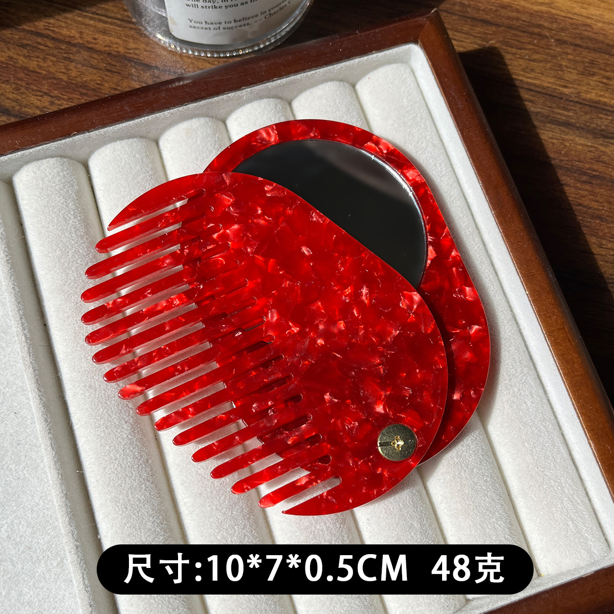 Materiales de placa de fibra de acetato de alta calidad retrógrado belleza espejo de maquillaje peine portátil plegable redondo espejo de maquillaje de acetato