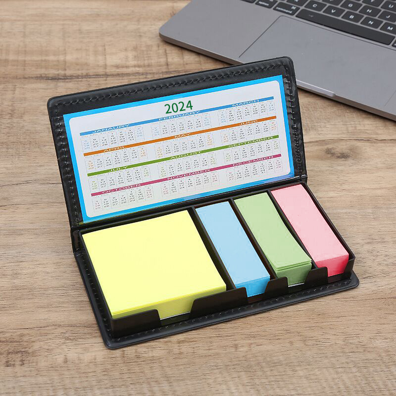 2025皮盒便签本彩色荧光便利贴 PU组合便签本皮盒批发印LOGO