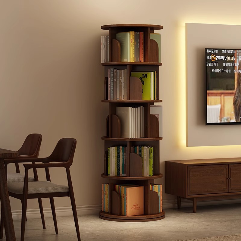 Estante de libros giratorio de sala de estar doméstica 360 grados estante de artículos con ruedas móviles estante de libros de pintura de estudiantes contra la pared gabinete